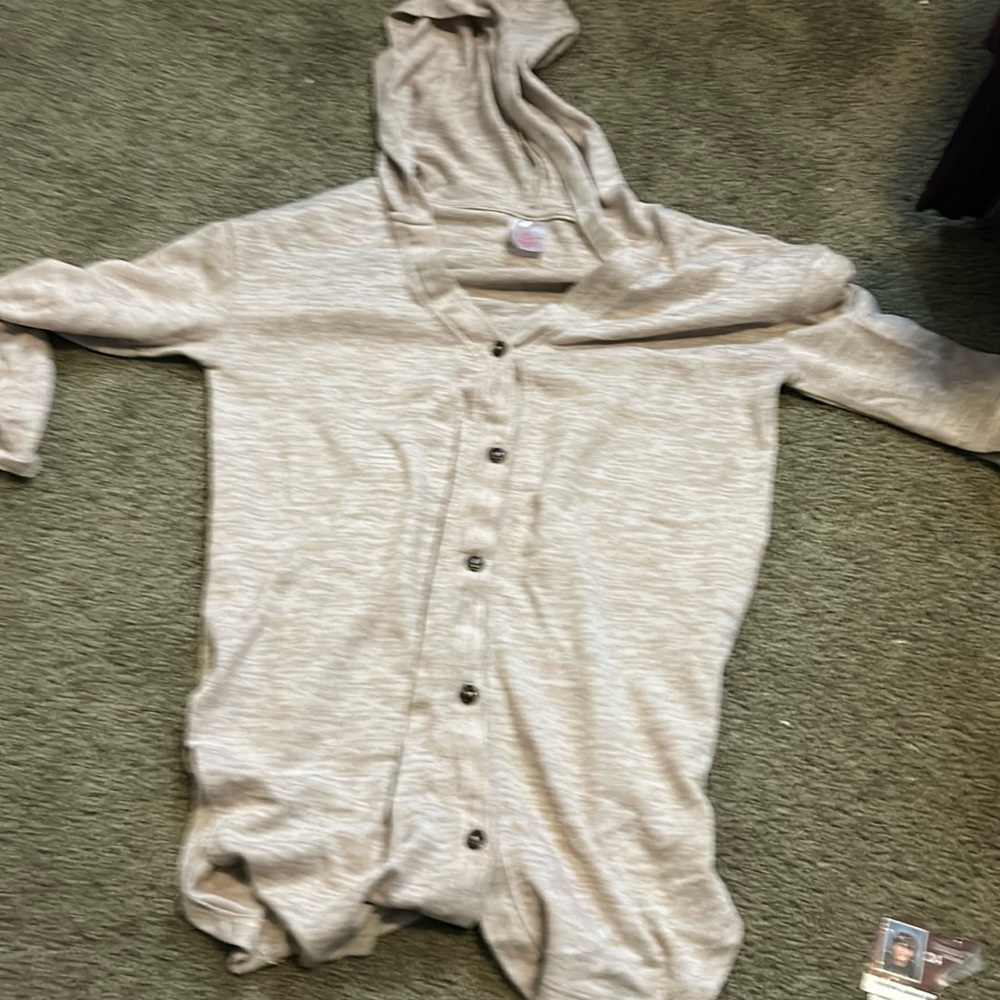 White and tan button up sweater size medium